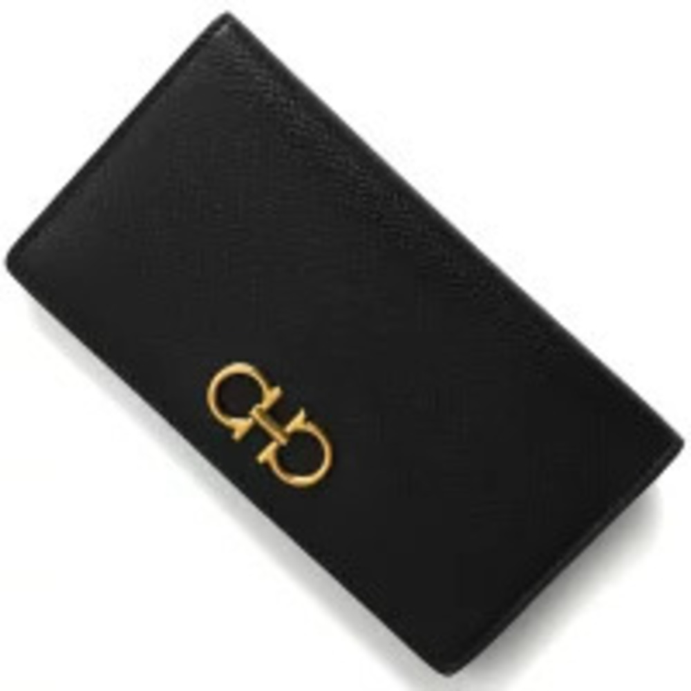 Salvatore Ferragamo Long Wallet Double Gancini Black Nero Black SALVATORE